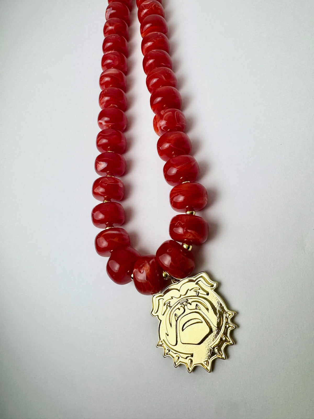 Red Small Bead Bulldog Necklace