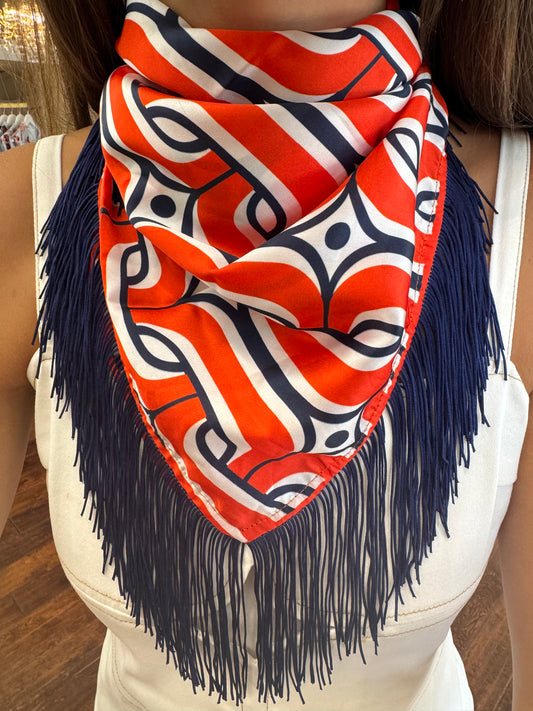 Orange and Navy Fringe Scarf