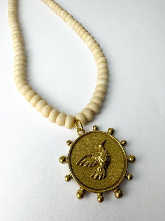 Cream Beaded Bird Necklace