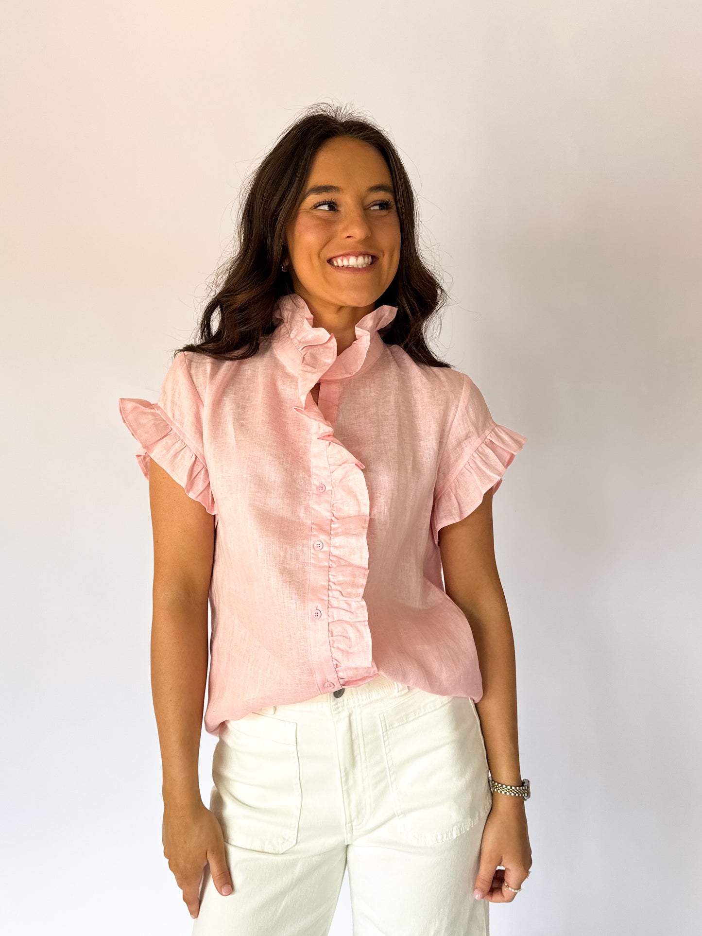 ELLA LINEN RUFFLE BLOUSE