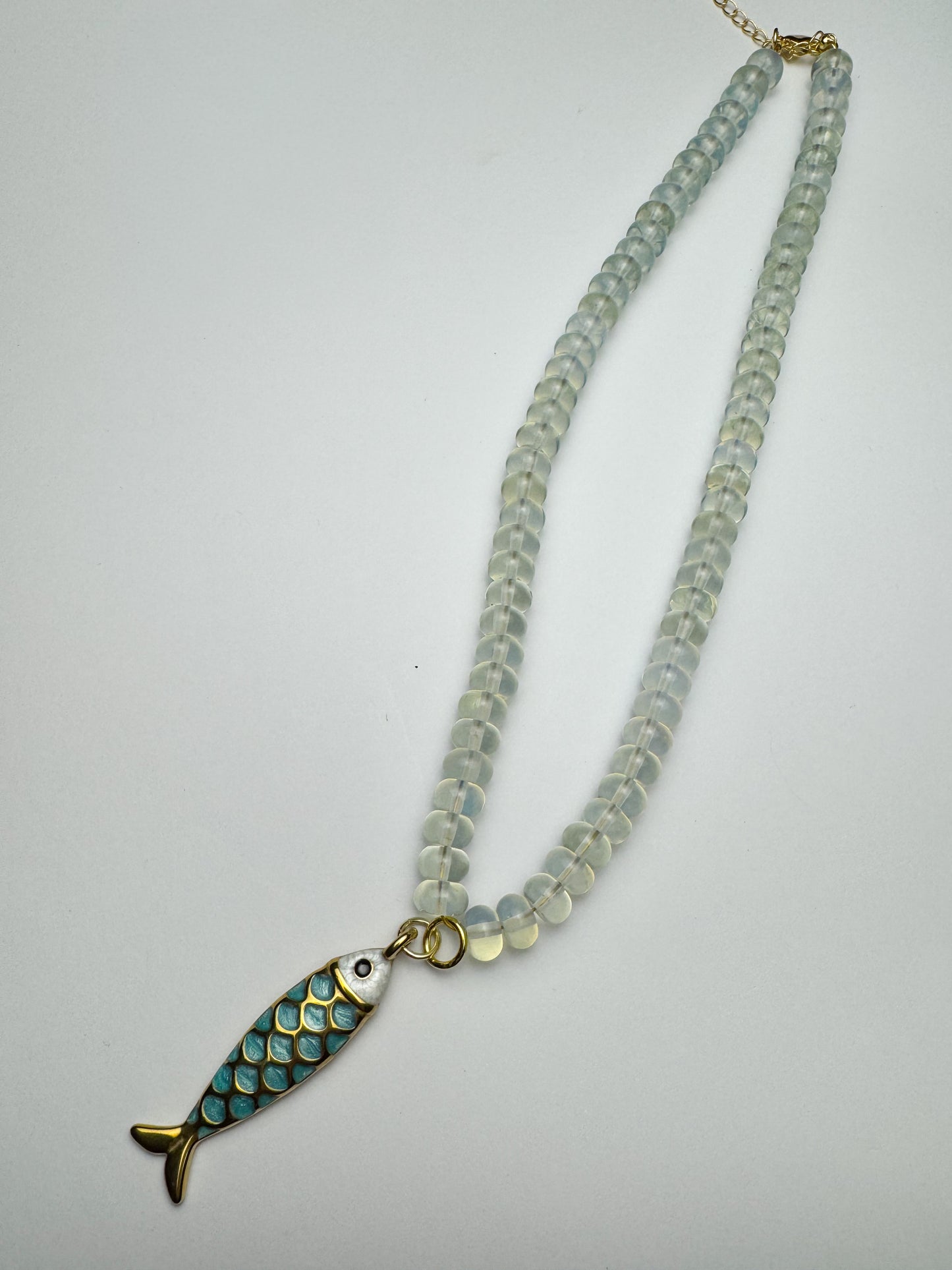 Clear Beaded Blue Fish Necklace