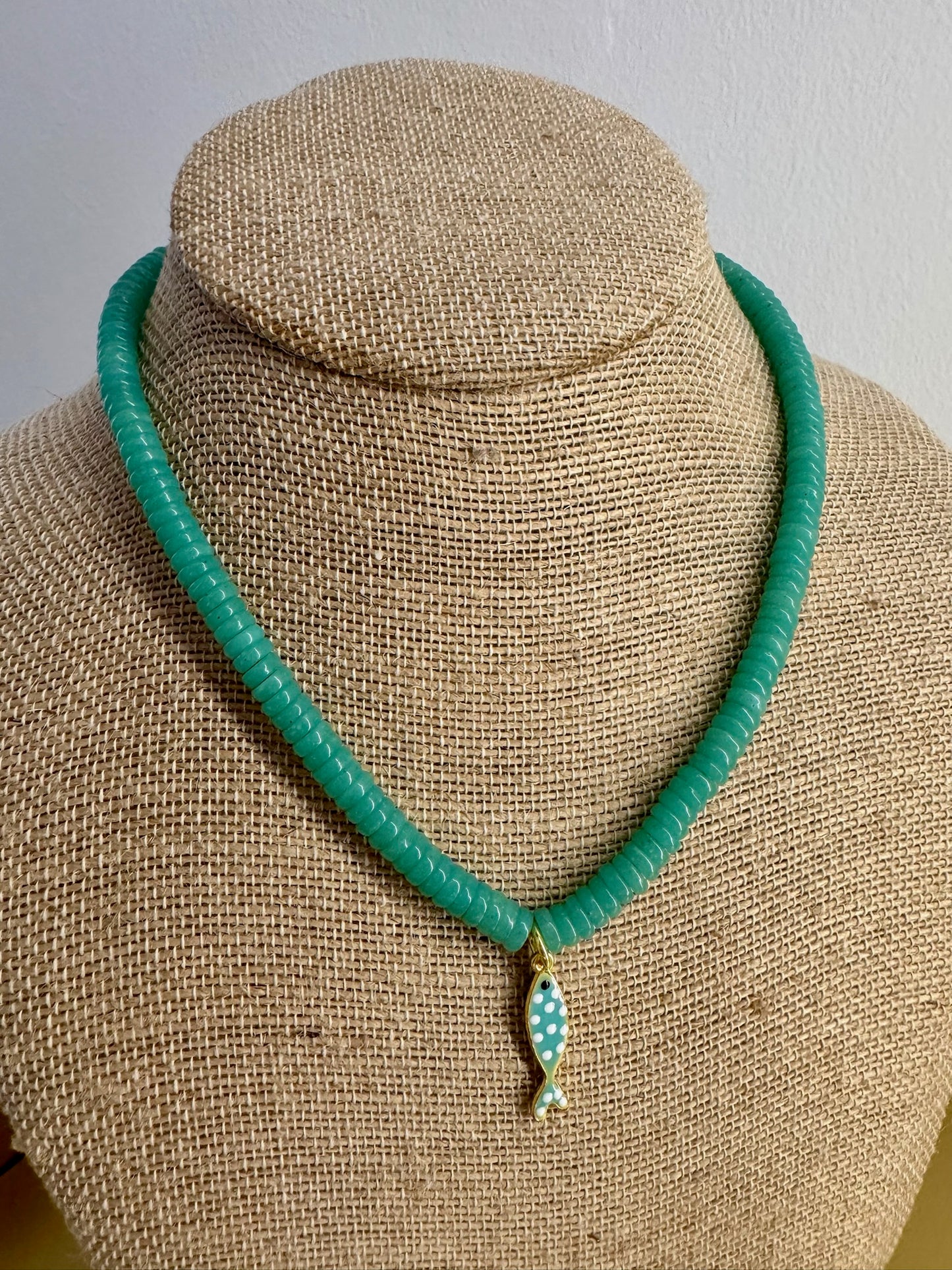 Blue Beaded Fish Necklace