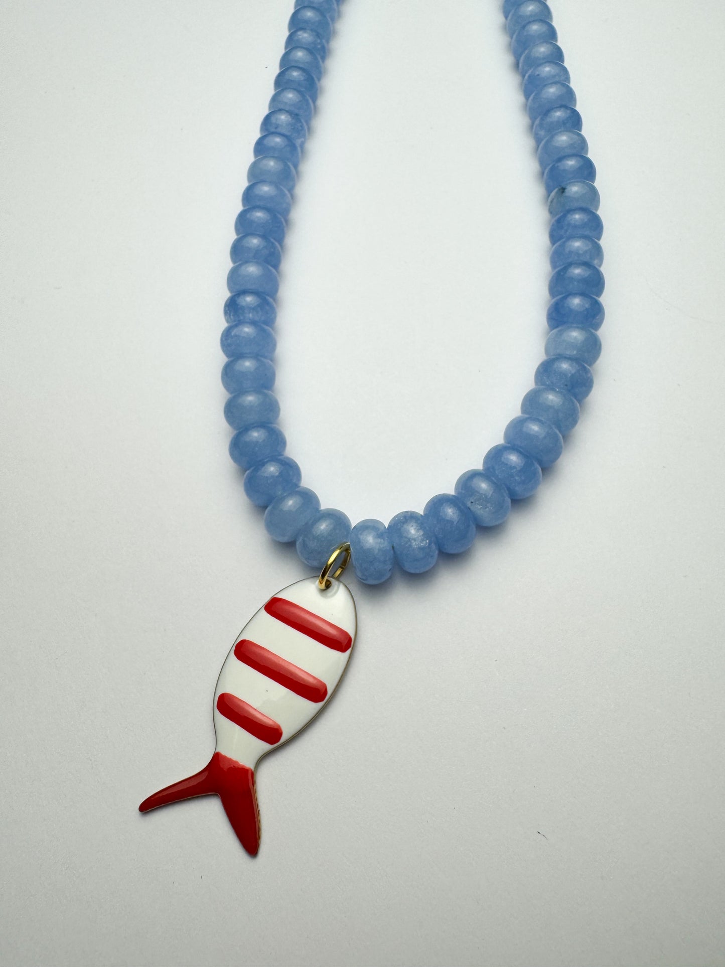 Blue Beaded Red Fish Necklace