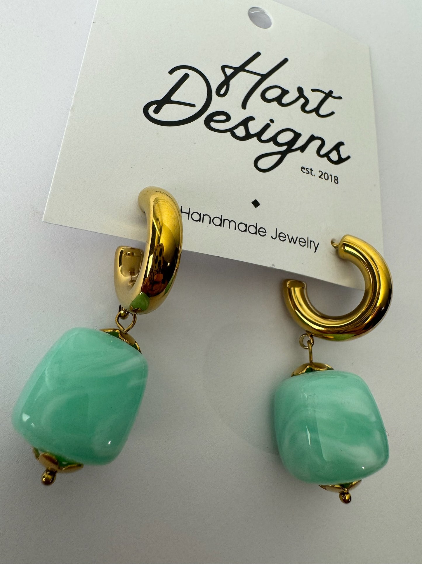 Aqua Hoop Dangle Earrings