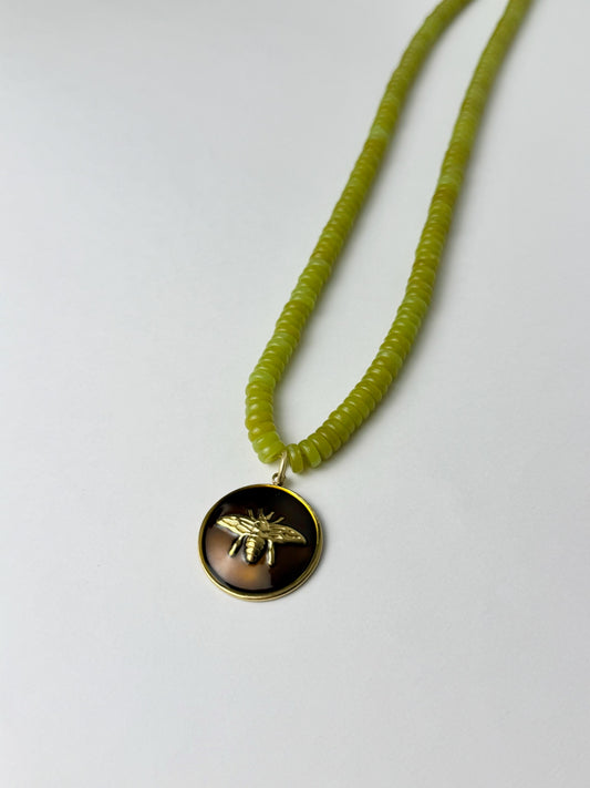 Green Beaded Bee Necklace