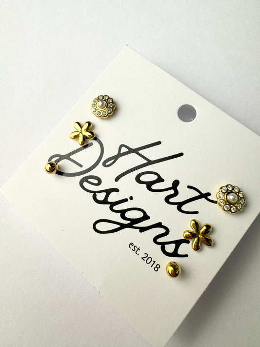 Gold Earring Set - 3 Pair
