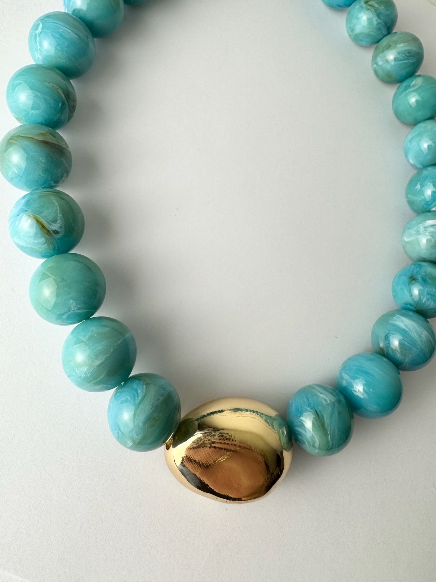 Turquoise and Gold Beaded Necklace