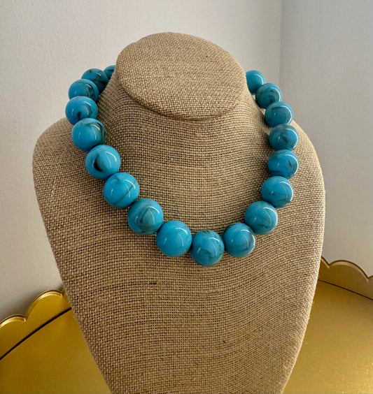 Blue Marble Beaded Necklace