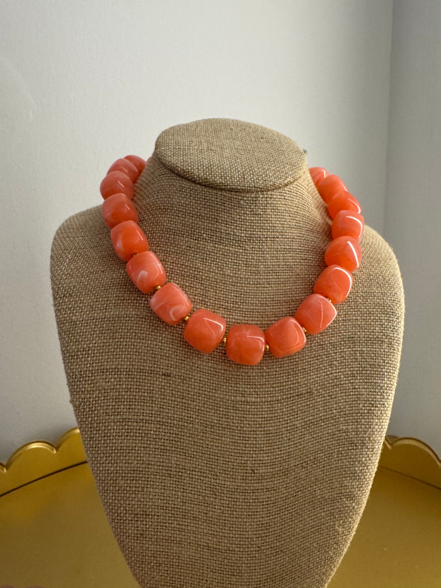 Coral Square Beaded Necklace