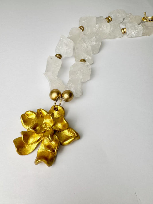 Hidden Truth- Raw Clear Quartz Rocks on Blossom Necklace