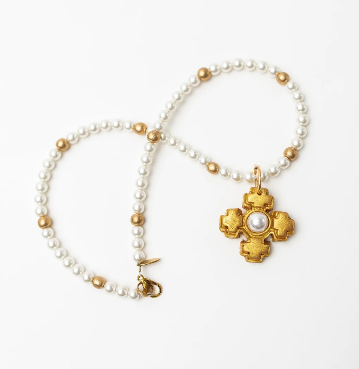 Hidden Truth- 18" Pearls with Small Becky Pearl Cross