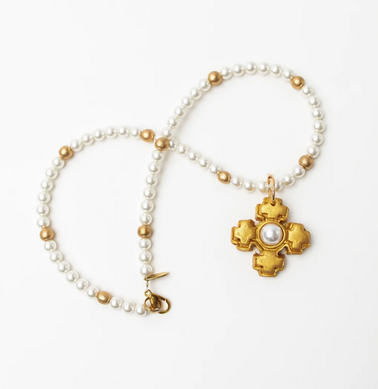 Hidden Truth- 18" Pearls with Small Becky Pearl Cross