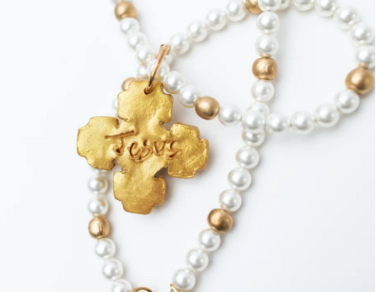 Hidden Truth- 18" Pearls with Small Becky Pearl Cross